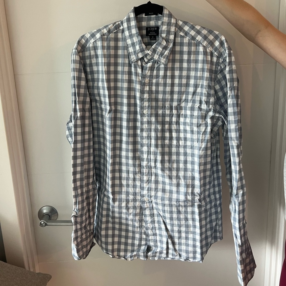 J Crew Factory blue gingham casual button down